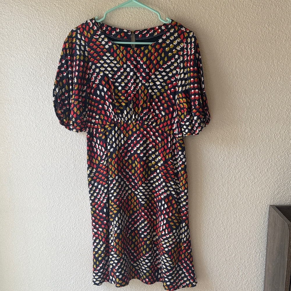Anthropologie Navy with Red, Yellow, and White Flowers Midi Dress